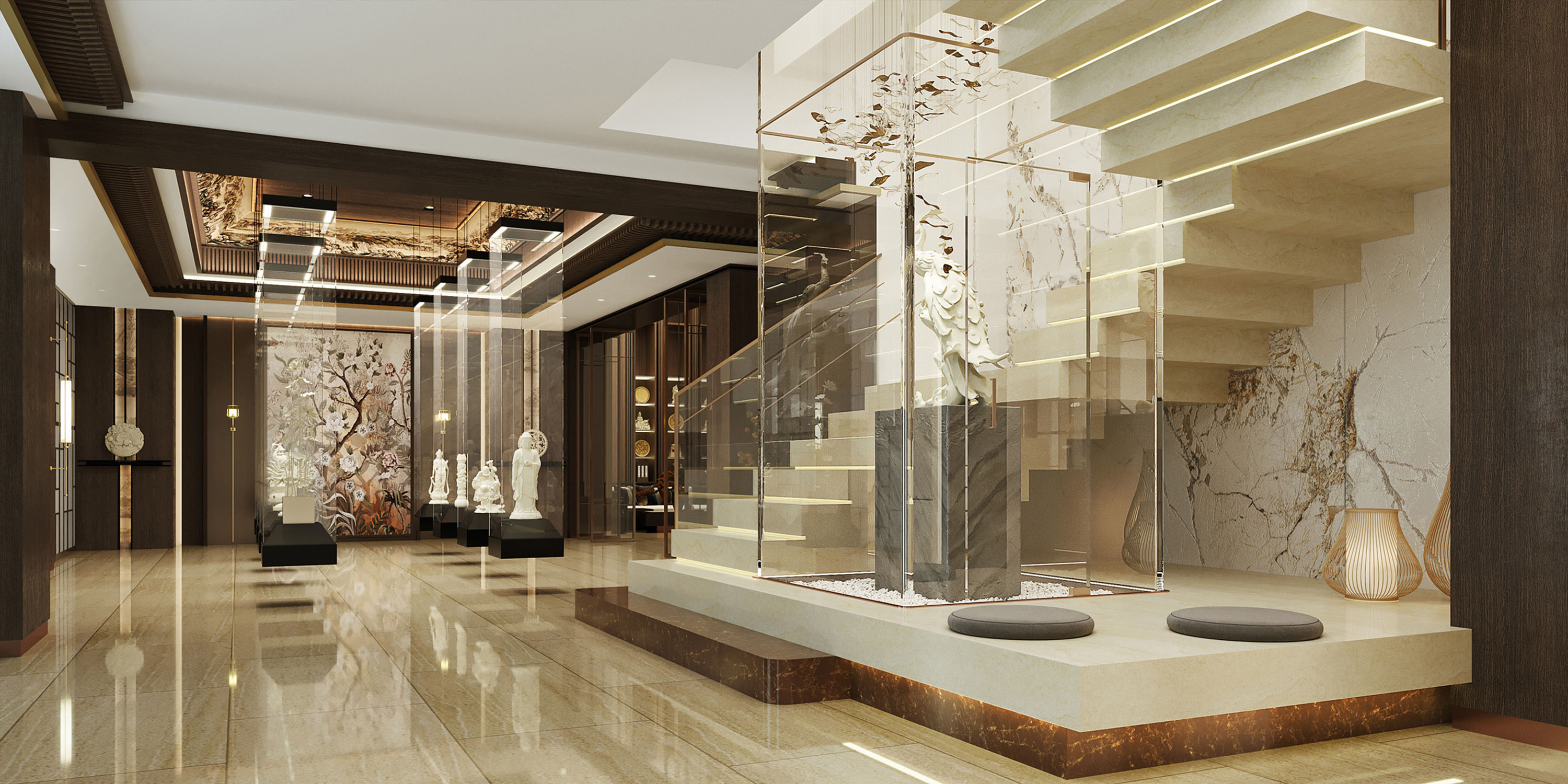 the space merges traditional craftsmanship with modern design techniques