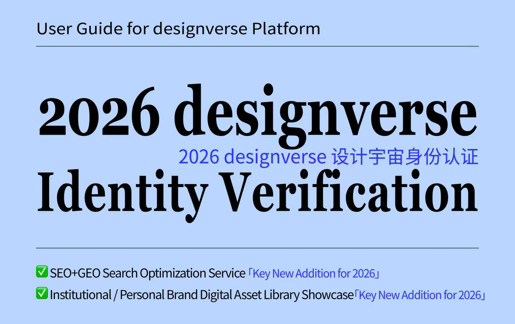 2026 designverse Identity Verification cover, featuring SEO+GEO optimization and Brand Digital Asset Library