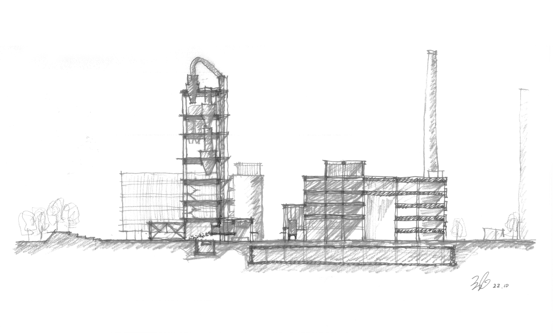 张江之尚 &ldquo;窑尾塔&rdquo;设计手稿&copy;张斌